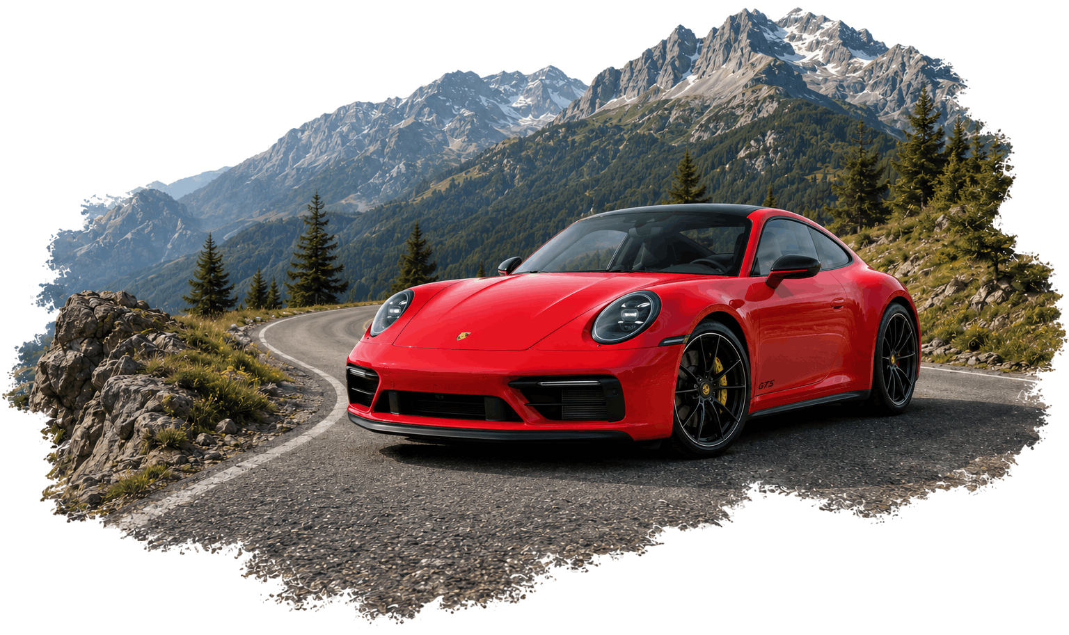 Red sports car on a mountain road
